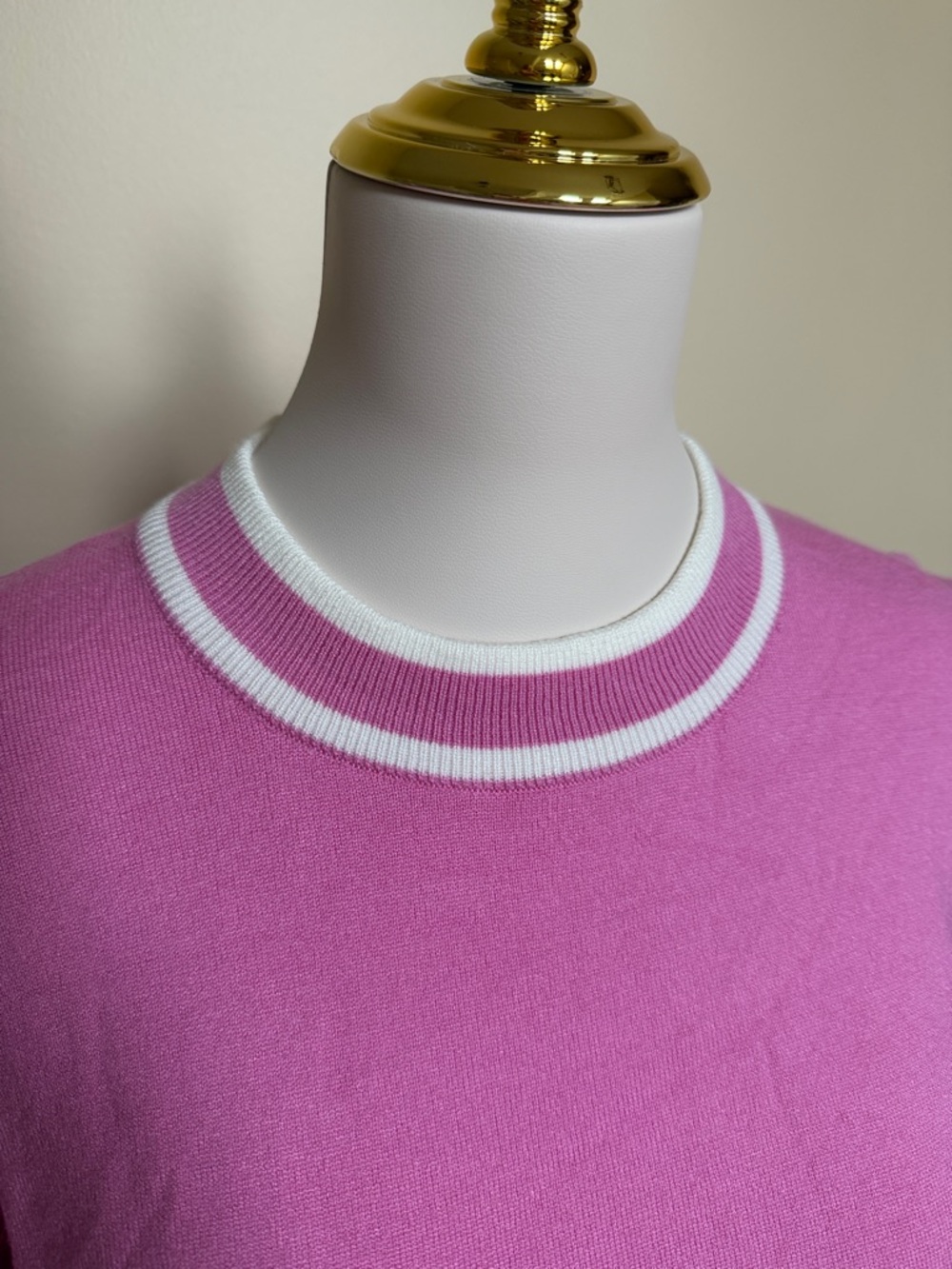 THML Pink Flutter Sleeve Sweater Top Striped Trim Knit Blouse Size M - Picture 4 of 7